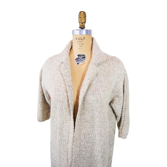 Vintage 1980s Beige Sweater Coat Speckled Open Knit Fall - Picture 4 of 6